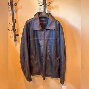 Men’s XXL Thick Claiborne Pebble Grain Black Leather Zip Jacket